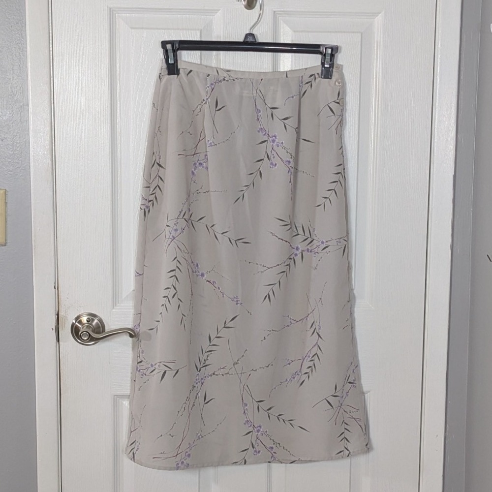Vintage Cricket Lane Collection Floral‎ Midi Elastic Waist Polysilk Skirt Size 8